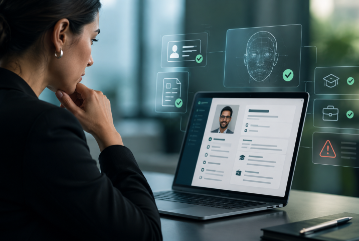 Recruiter reviewing a candidate profile with AI-powered identity and credential verification checks