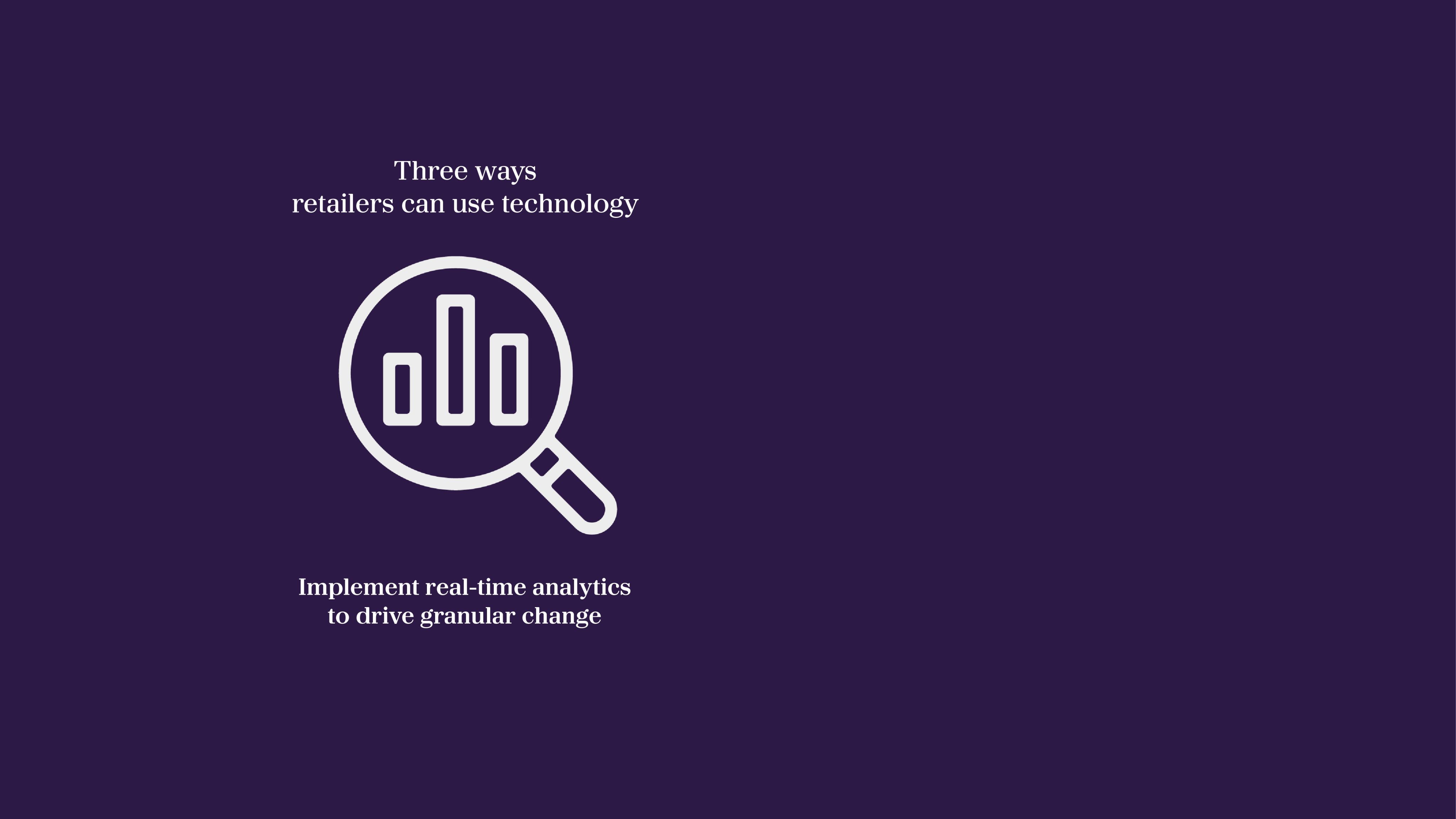 Magnifying glass, graphic representing one of three ways retailers can use technology - implementing real-time analytics to drive granular change